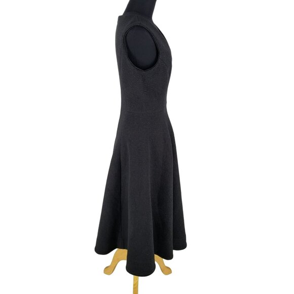 Dress the Population Modest Black V Neck Fit Flare Midi Dress - Picture 10 of 16
